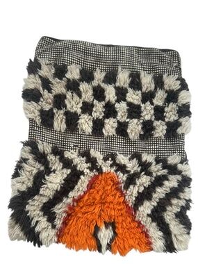 pottery barn black white orange 3D wool shag geometric pattern throw pillow cove